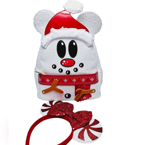 DISNEY Loungefly Mickey Mouse Sequin Snowman Mini Backpack + Handmade Ears - Picture 11 of 11